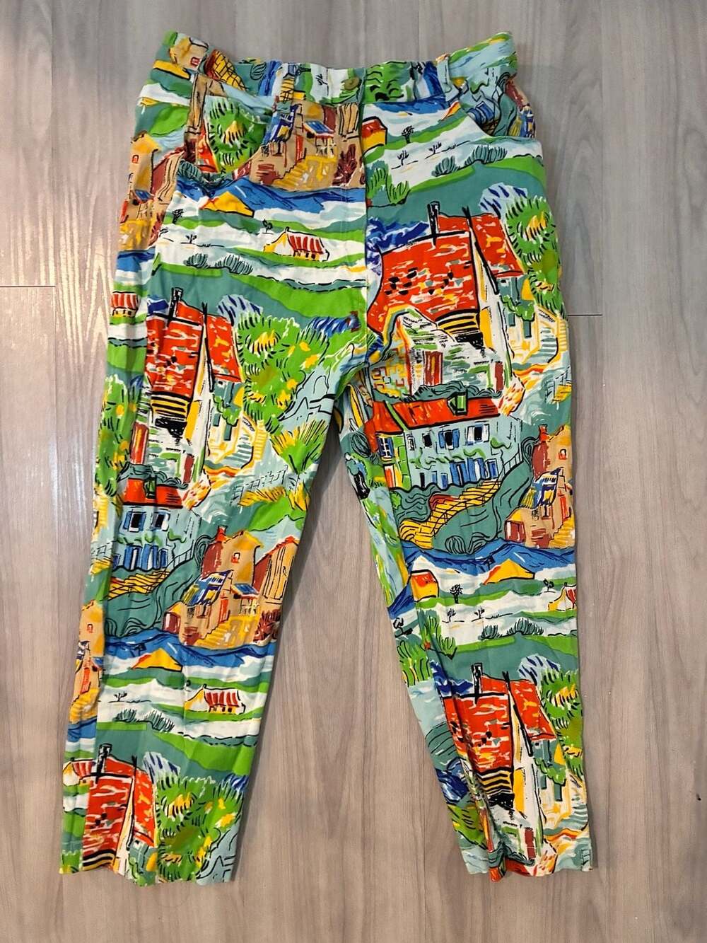Mirror Image Vintage Village Landscape Print Pants Size M